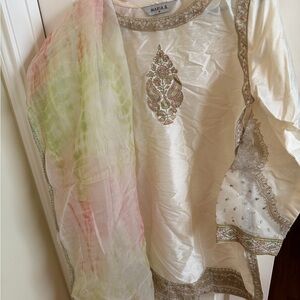 Maria B White Long Sleeve Dress with ghagra pants